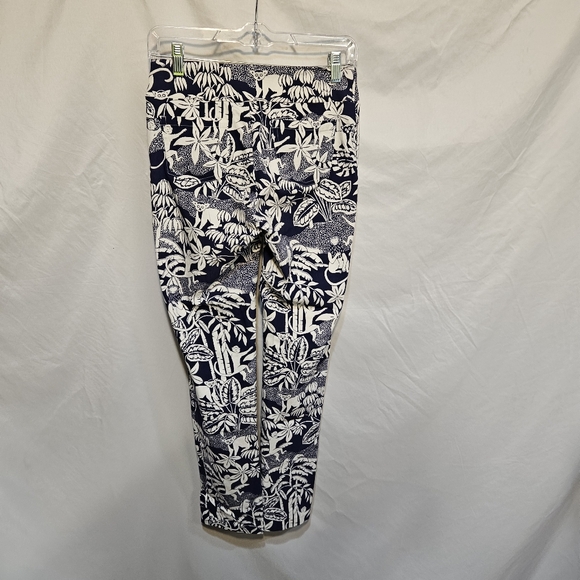 J McLaughlin Pants Women 2 Blue Floral Leaves Stretch Tapered Fit Masie - Picture 5 of 8